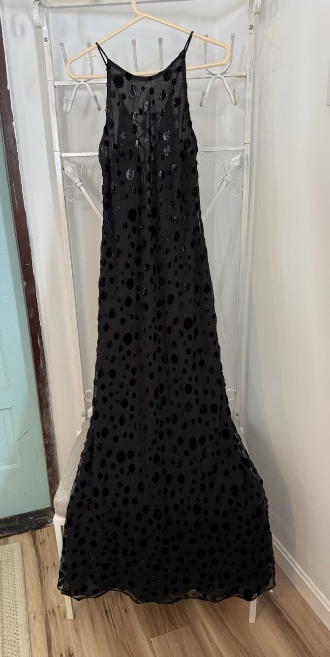 CACHE black DRESS Maxi BLACK STRAPLESS CORSET velvet 10 princess